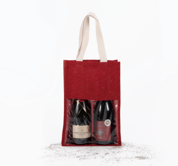 Doppelter Jute-Flaschenbeutel - Accessoires mit Logo