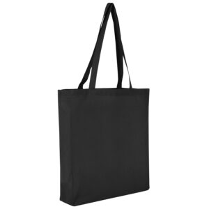 Baumwolltasche CLASSIC mit zwei langen Henkeln, Boden- und Seitenfalte, Farbe Schwarz