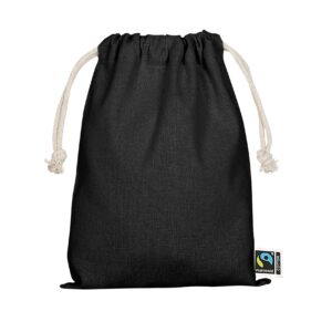 Zuziehbeutel aus Fairtrade-zertifizierter Baumwolle, 15 x 20 cm, Farbe Schwarz