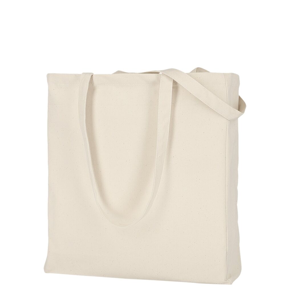 Canvas-Tasche CLASSIC mit zwei langen Henkeln, Boden- und Seitenfalte, Farbe Natur